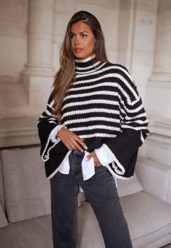 Pulls & Gilets-EASY-CLOTHES Pull Genna à lignes - noir et écruEasy Clothes Noir et écru