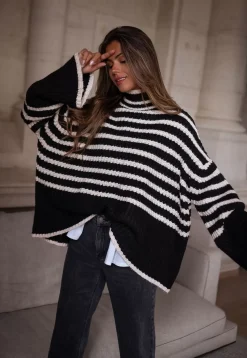 Pulls & Gilets-EASY-CLOTHES Pull Genna à lignes - noir et écruEasy Clothes Noir et écru