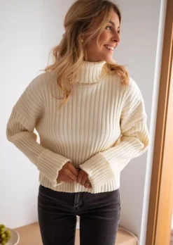 Pulls & Gilets-EASY-CLOTHES Pull Georgia Ecru - Col Roulé - DouxEasy Clothes Écru