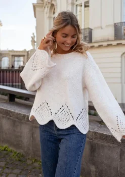 Pulls & Gilets-EASY-CLOTHES Pull Karl Beige - Manches Amples - Effet BroderieEasy Clothes Beige       