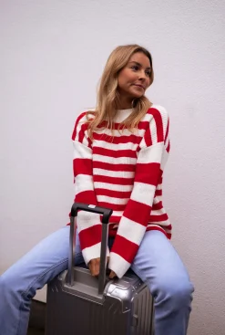 Pulls & Gilets-EASY-CLOTHES Pull Larry - Écru à lignes rougesEasy Clothes Écru à lignes rouges       