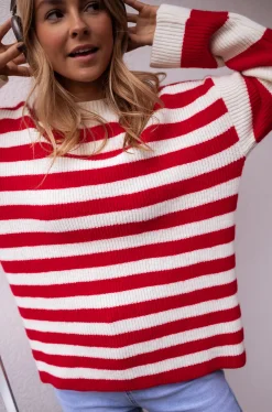 Pulls & Gilets-EASY-CLOTHES Pull Larry - Écru à lignes rougesEasy Clothes Écru à lignes rouges       