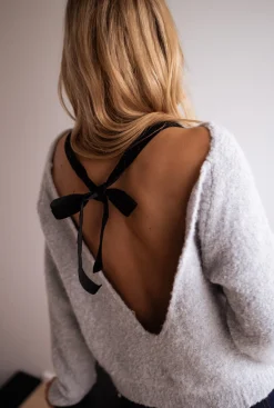 Pulls & Gilets-EASY-CLOTHES Pull Laïs - Gris avec noeud noirEasy Clothes Gris avec noeud noir       