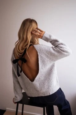 Pulls & Gilets-EASY-CLOTHES Pull Laïs - Gris avec noeud noirEasy Clothes Gris avec noeud noir       