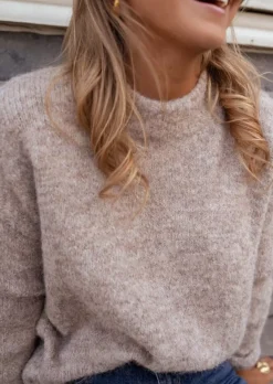 Pulls & Gilets-EASY-CLOTHES Pull Lille Taupe - Col Montant - Coupe DroiteEasy Clothes Taupe       