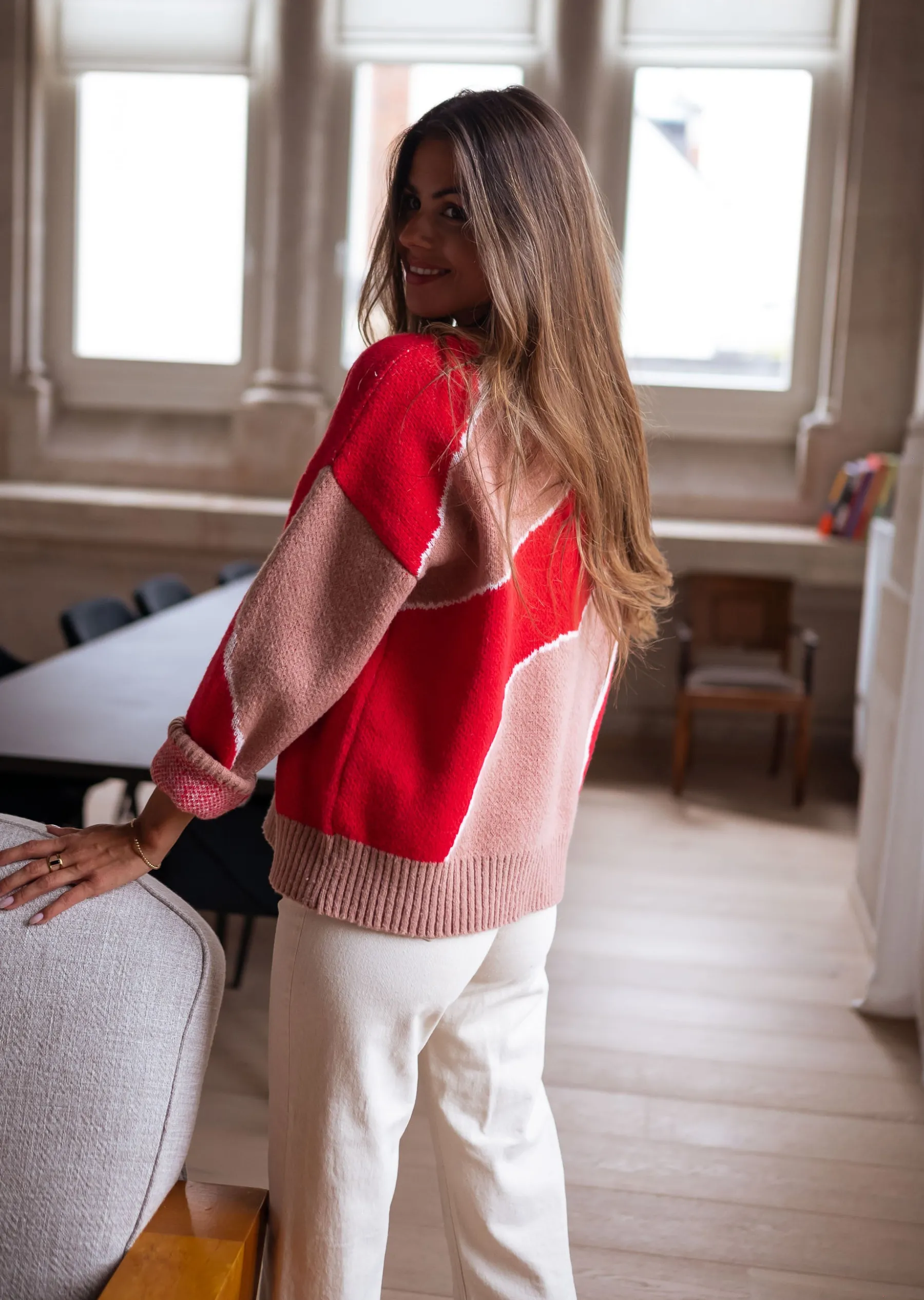 Pulls & Gilets-EASY-CLOTHES Pull Maleka - rouge et vieux roseEasy Clothes Rouge et vieux rose