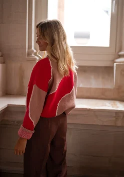 Pulls & Gilets-EASY-CLOTHES Pull Maleka - rouge et vieux roseEasy Clothes Rouge et vieux rose