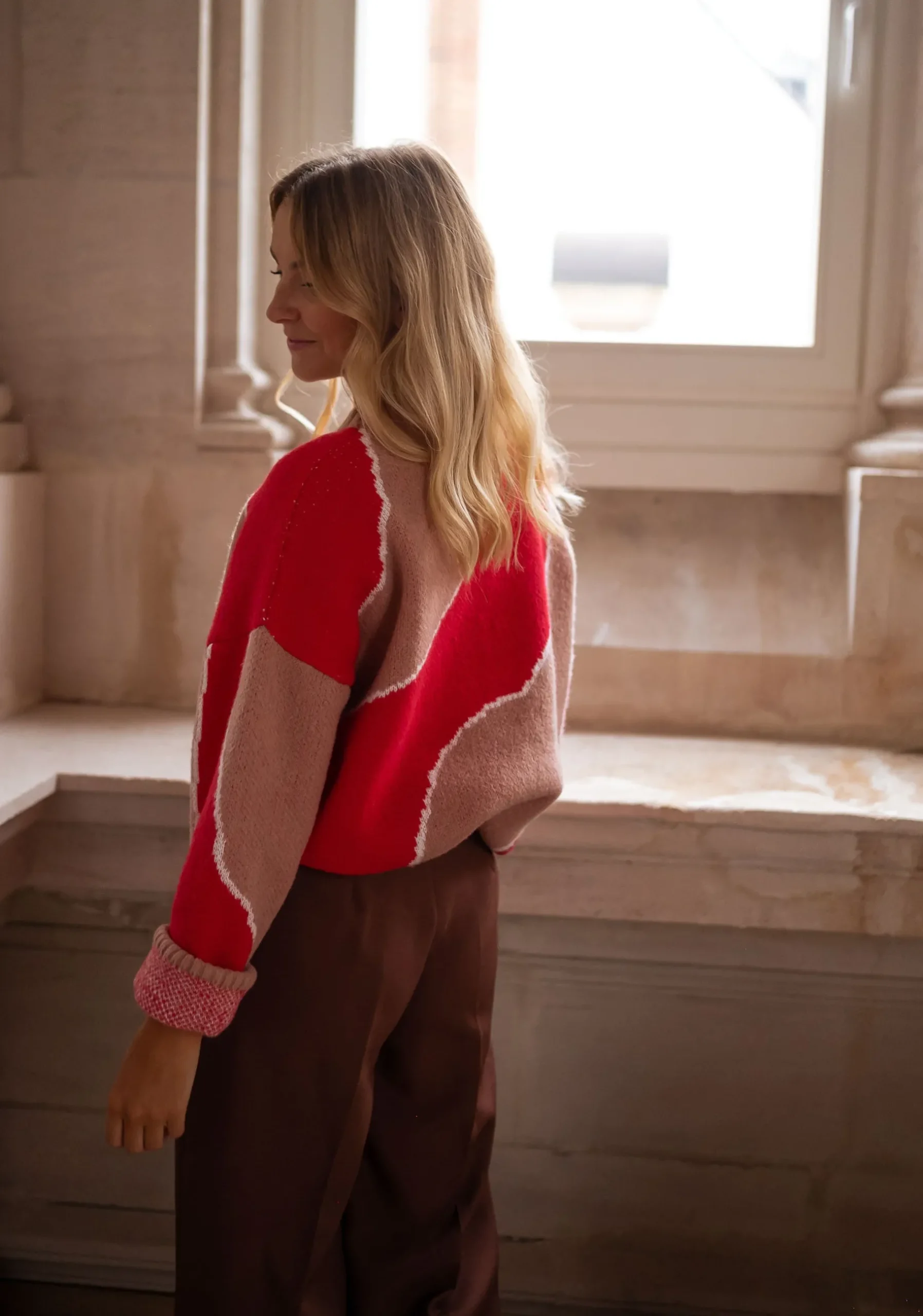 Pulls & Gilets-EASY-CLOTHES Pull Maleka - rouge et vieux roseEasy Clothes Rouge et vieux rose