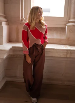 Pulls & Gilets-EASY-CLOTHES Pull Maleka - rouge et vieux roseEasy Clothes Rouge et vieux rose