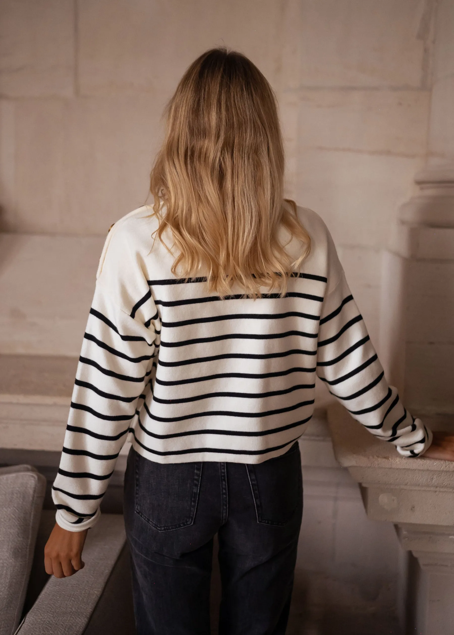 Pulls & Gilets-EASY-CLOTHES Pull Manou à lignes - écru et noirEasy Clothes Écru et noir
