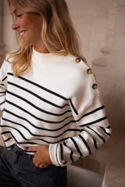 Pulls & Gilets-EASY-CLOTHES Pull Manou à lignes - écru et noirEasy Clothes Écru et noir