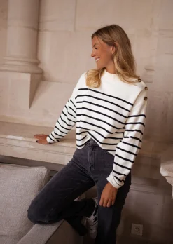 Pulls & Gilets-EASY-CLOTHES Pull Manou à lignes - écru et noirEasy Clothes Écru et noir