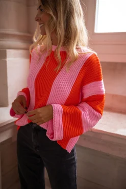 Pulls & Gilets-EASY-CLOTHES Pull Masson - rose et orangeEasy Clothes Rose et orange