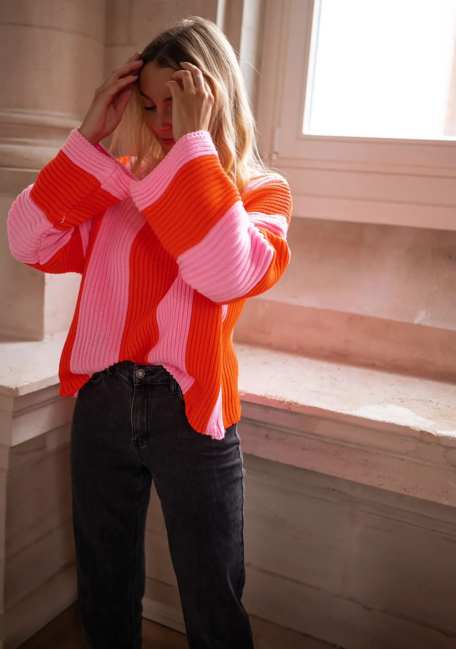 Pulls & Gilets-EASY-CLOTHES Pull Masson - rose et orangeEasy Clothes Rose et orange