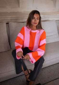 Pulls & Gilets-EASY-CLOTHES Pull Masson - rose et orangeEasy Clothes Rose et orange