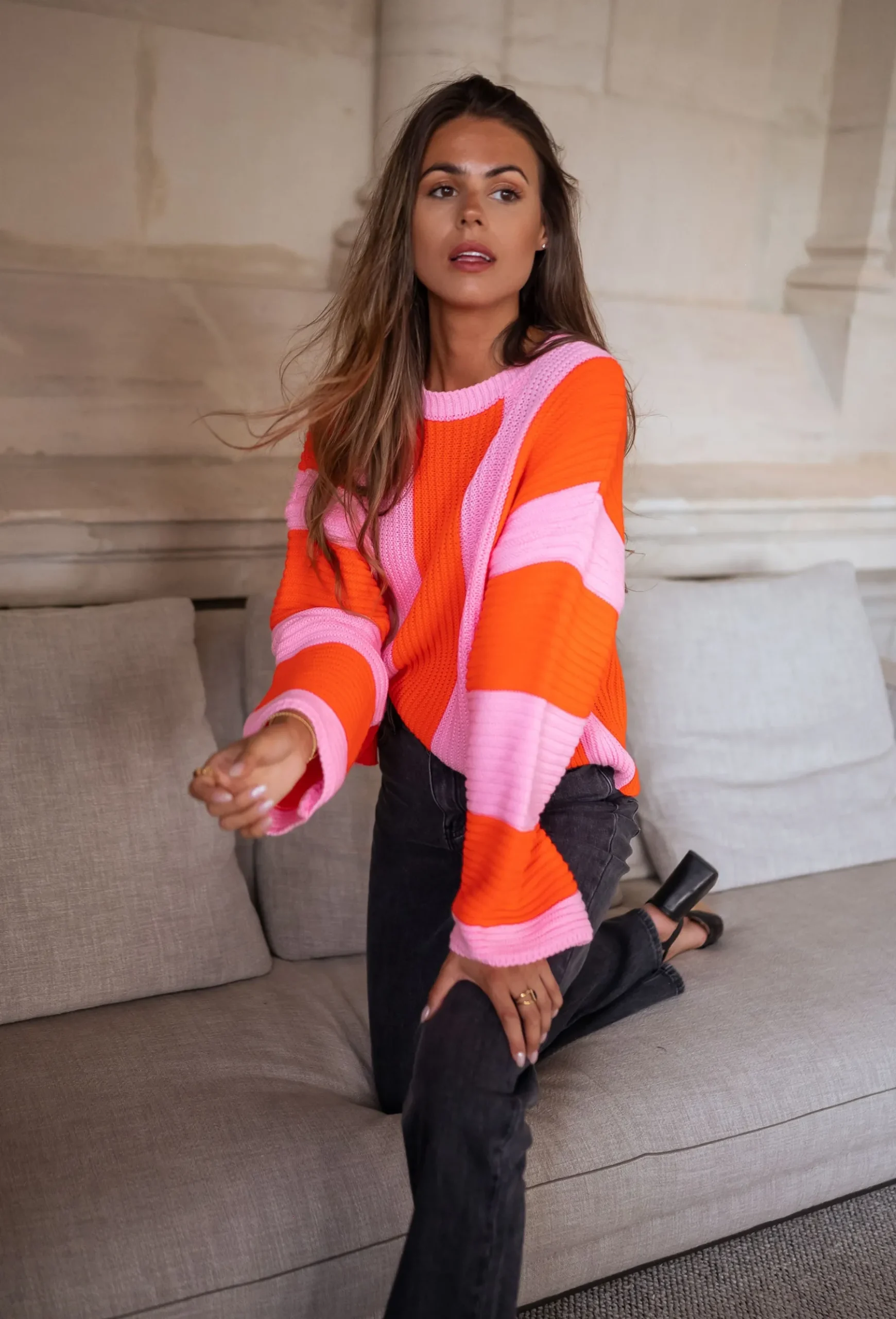 Pulls & Gilets-EASY-CLOTHES Pull Masson - rose et orangeEasy Clothes Rose et orange