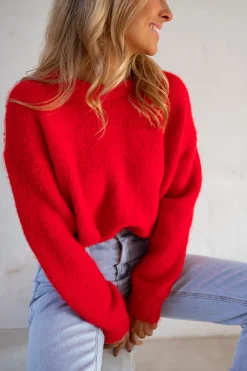 Pulls & Gilets-EASY-CLOTHES Pull Melania - Rouge Vif - Col RondEasy Clothes Rouge       