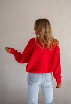 Pulls & Gilets-EASY-CLOTHES Pull Melania - Rouge Vif - Col RondEasy Clothes Rouge       