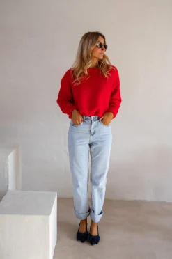 Pulls & Gilets-EASY-CLOTHES Pull Melania - Rouge Vif - Col RondEasy Clothes Rouge       