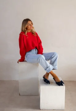 Pulls & Gilets-EASY-CLOTHES Pull Melania - Rouge Vif - Col RondEasy Clothes Rouge       