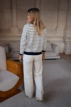 Pulls & Gilets-EASY-CLOTHES Pull Milano - à lignes écru et bleuEasy Clothes À lignes écru et bleu       