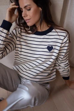 Pulls & Gilets-EASY-CLOTHES Pull Milano - à lignes écru et bleuEasy Clothes À lignes écru et bleu