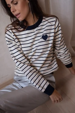 Pulls & Gilets-EASY-CLOTHES Pull Milano - à lignes écru et bleuEasy Clothes À lignes écru et bleu