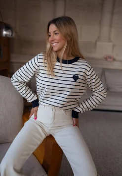 Pulls & Gilets-EASY-CLOTHES Pull Milano - à lignes écru et bleuEasy Clothes À lignes écru et bleu