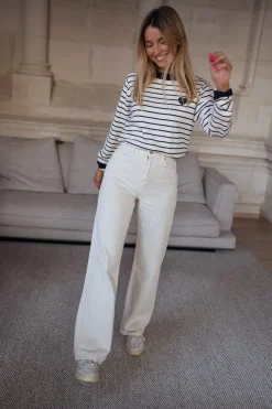 Pulls & Gilets-EASY-CLOTHES Pull Milano - à lignes écru et bleuEasy Clothes À lignes écru et bleu