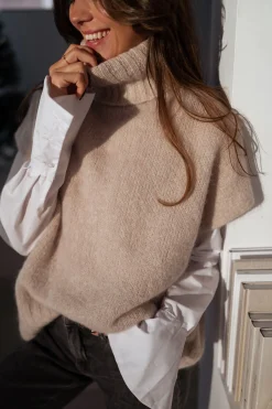 Pulls & Gilets-EASY-CLOTHES Pull Noa - beige manches courtesEasy Clothes Beige manches courtes