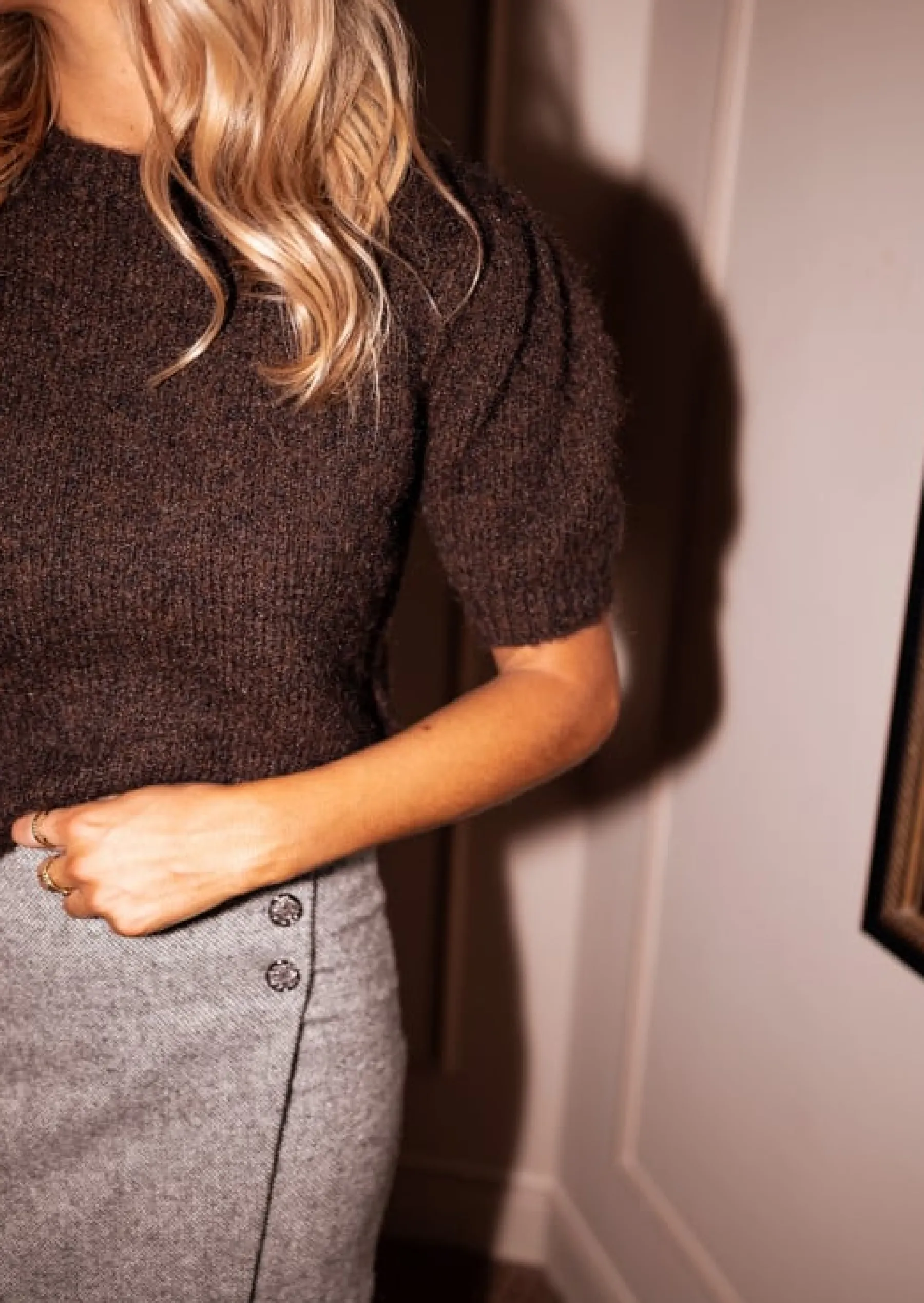 Pulls & Gilets-EASY-CLOTHES Pull Noélie - Chocolat - Epaulettes & Col RondEasy Clothes Chocolat
