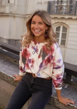 Pulls & Gilets-EASY-CLOTHES Pull Novy Bordeaux - Motifs - Vêtements Easy Clothes Bordeaux       