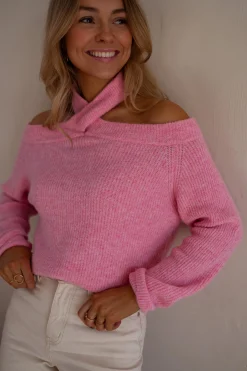 Pulls & Gilets-EASY-CLOTHES Pull Piper - Rose - Col Croisé & DécoupéEasy Clothes Rose       