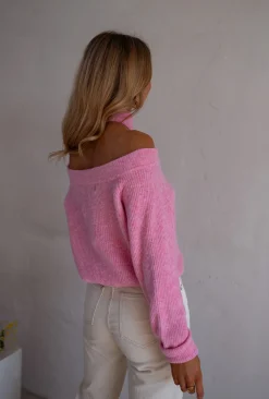 Pulls & Gilets-EASY-CLOTHES Pull Piper - Rose - Col Croisé & DécoupéEasy Clothes Rose       