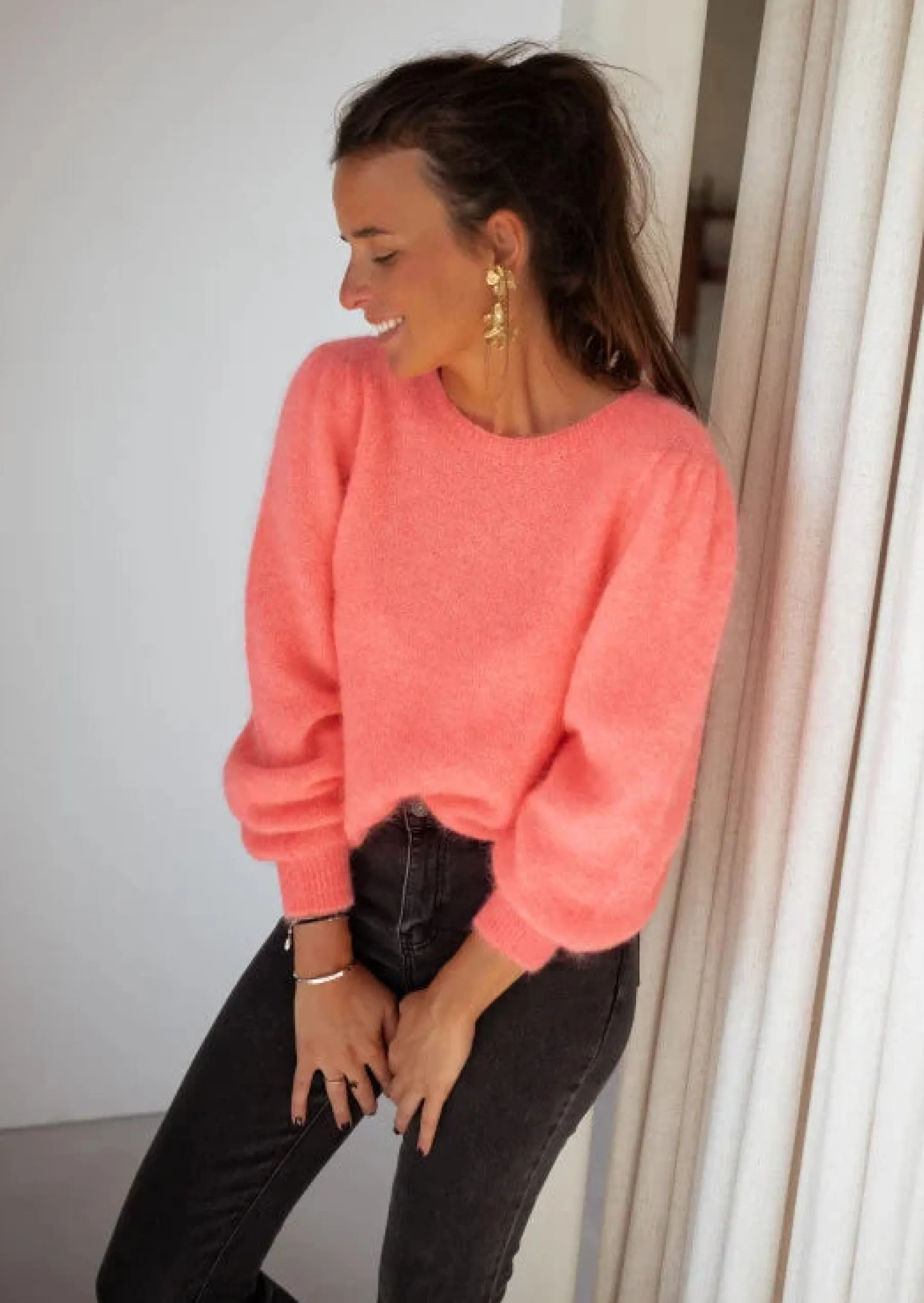 Pulls & Gilets-EASY-CLOTHES Pull Sofia Corail - Made In Italy - Taille UniqueEasy Clothes Corail       