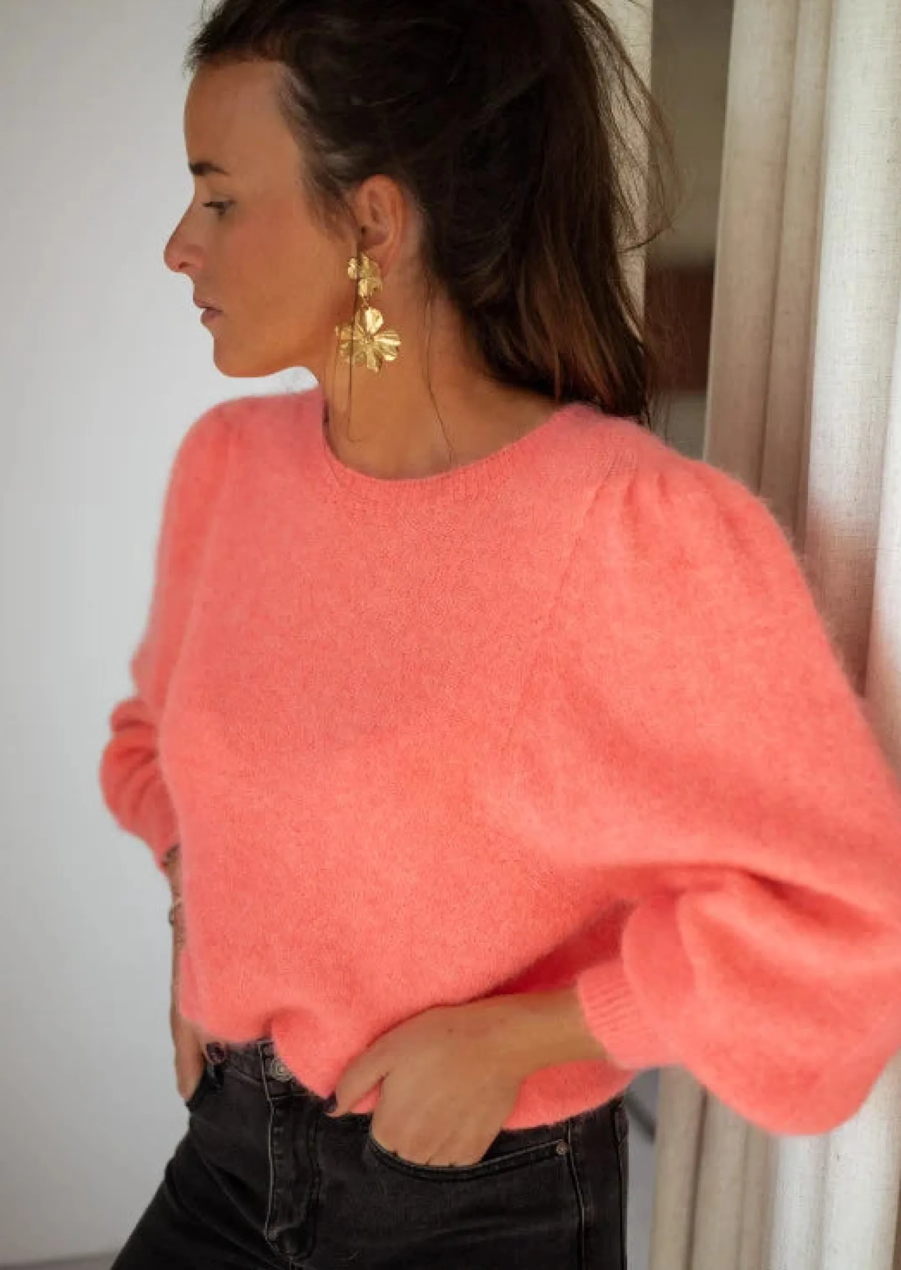 Pulls & Gilets-EASY-CLOTHES Pull Sofia Corail - Made In Italy - Taille UniqueEasy Clothes Corail       