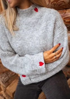 Pulls & Gilets-EASY-CLOTHES Pull Soline - Gris - Avec CoeursEasy Clothes Gris à coeurs       