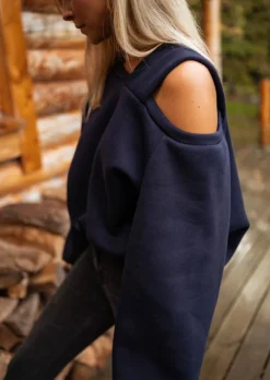 Pulls & Gilets-EASY-CLOTHES Pull Talie - Bleu Nuit - Épaule DénudéeEasy Clothes Bleu nuit       