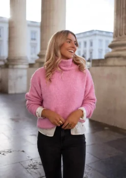 Pulls & Gilets-EASY-CLOTHES Pull Tom - Rose - Col Roulé - DouxEasy Clothes Rose       