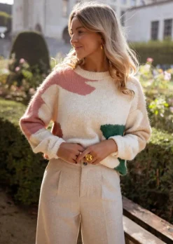 Pulls & Gilets-EASY-CLOTHES Pull Wick - Écru - Motifs Tricolores - Taille UniqueEasy Clothes Écru       