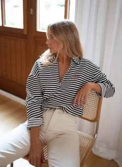 Pulls & Gilets-EASY-CLOTHES Pull Yvette ligné - noir et écruEasy Clothes Noir et écru       