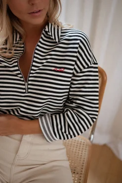 Pulls & Gilets-EASY-CLOTHES Pull Yvette ligné - noir et écruEasy Clothes Noir et écru       