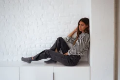 Pulls & Gilets-EASY-CLOTHES Pull Yvette ligné - noir et écruEasy Clothes Noir et écru       