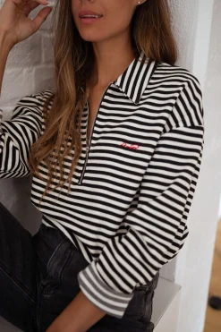 Pulls & Gilets-EASY-CLOTHES Pull Yvette ligné - noir et écruEasy Clothes Noir et écru       