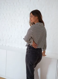 Pulls & Gilets-EASY-CLOTHES Pull Yvette ligné - noir et écruEasy Clothes Noir et écru       