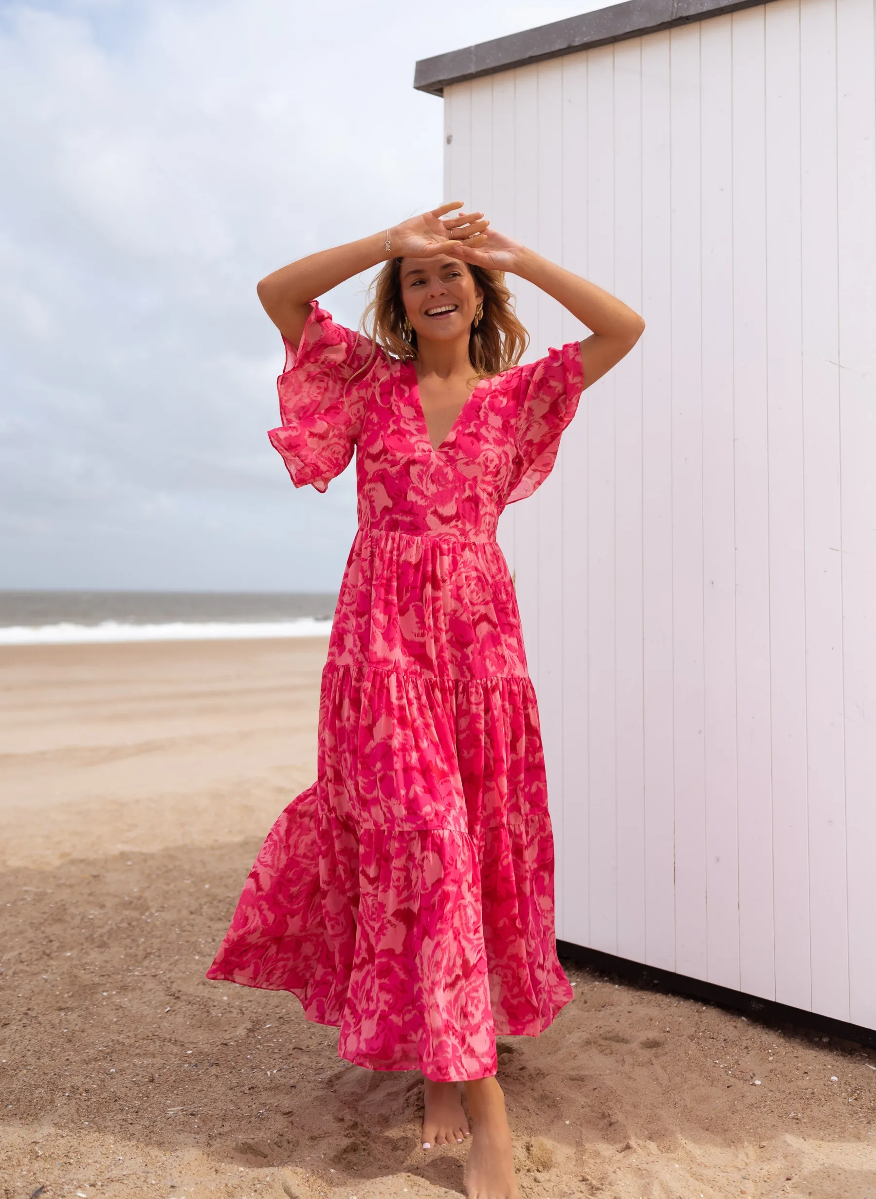 Robes-EASY-CLOTHES Robe Adama rose à motifs | Robe longue rose | Prêt-à-porter en ligne | Easy Clothes Rose à motifs
