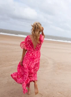 Robes-EASY-CLOTHES Robe Adama rose à motifs | Robe longue rose | Prêt-à-porter en ligne | Easy Clothes Rose à motifs       