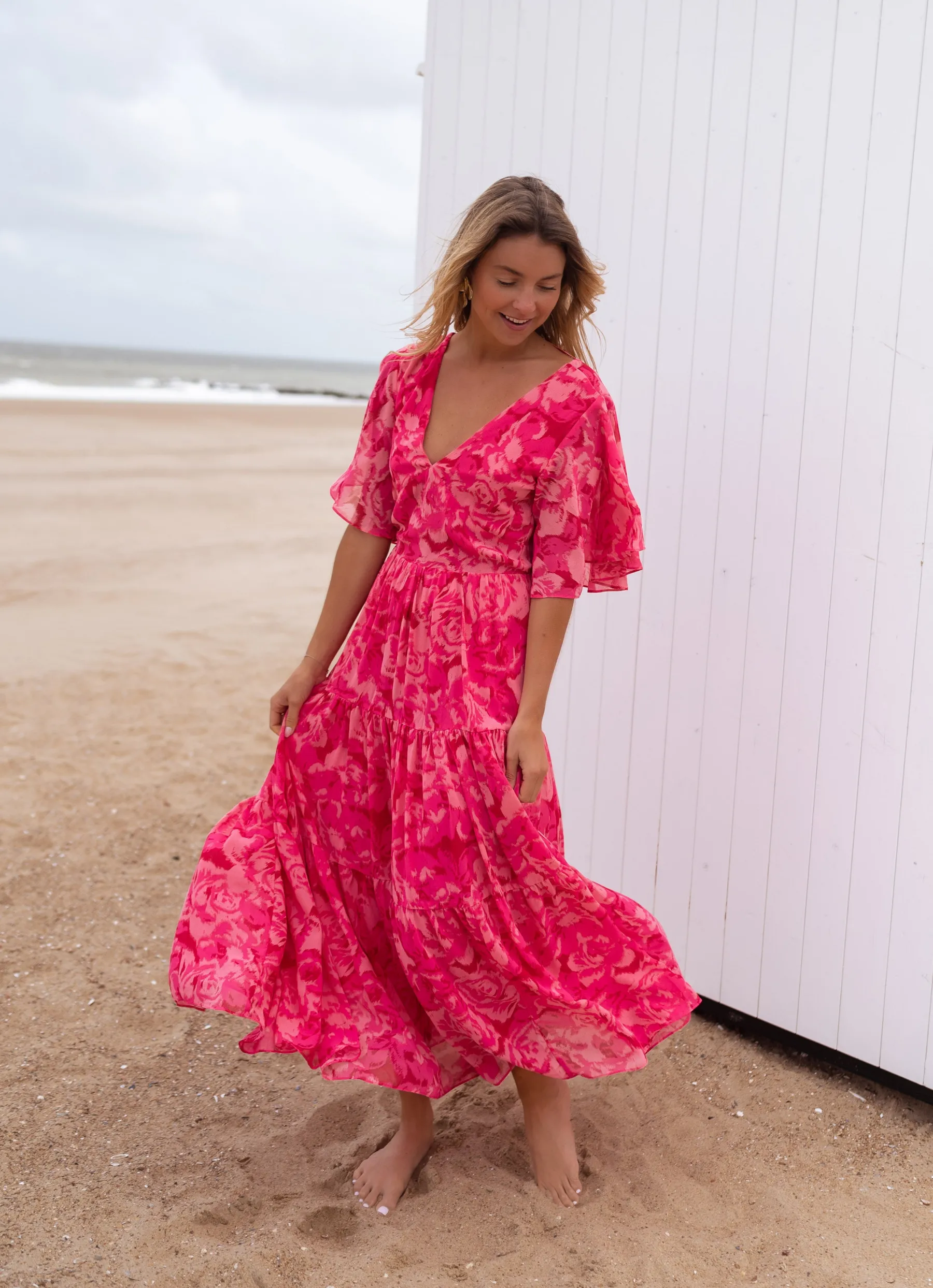 Robes-EASY-CLOTHES Robe Adama rose à motifs | Robe longue rose | Prêt-à-porter en ligne | Easy Clothes Rose à motifs