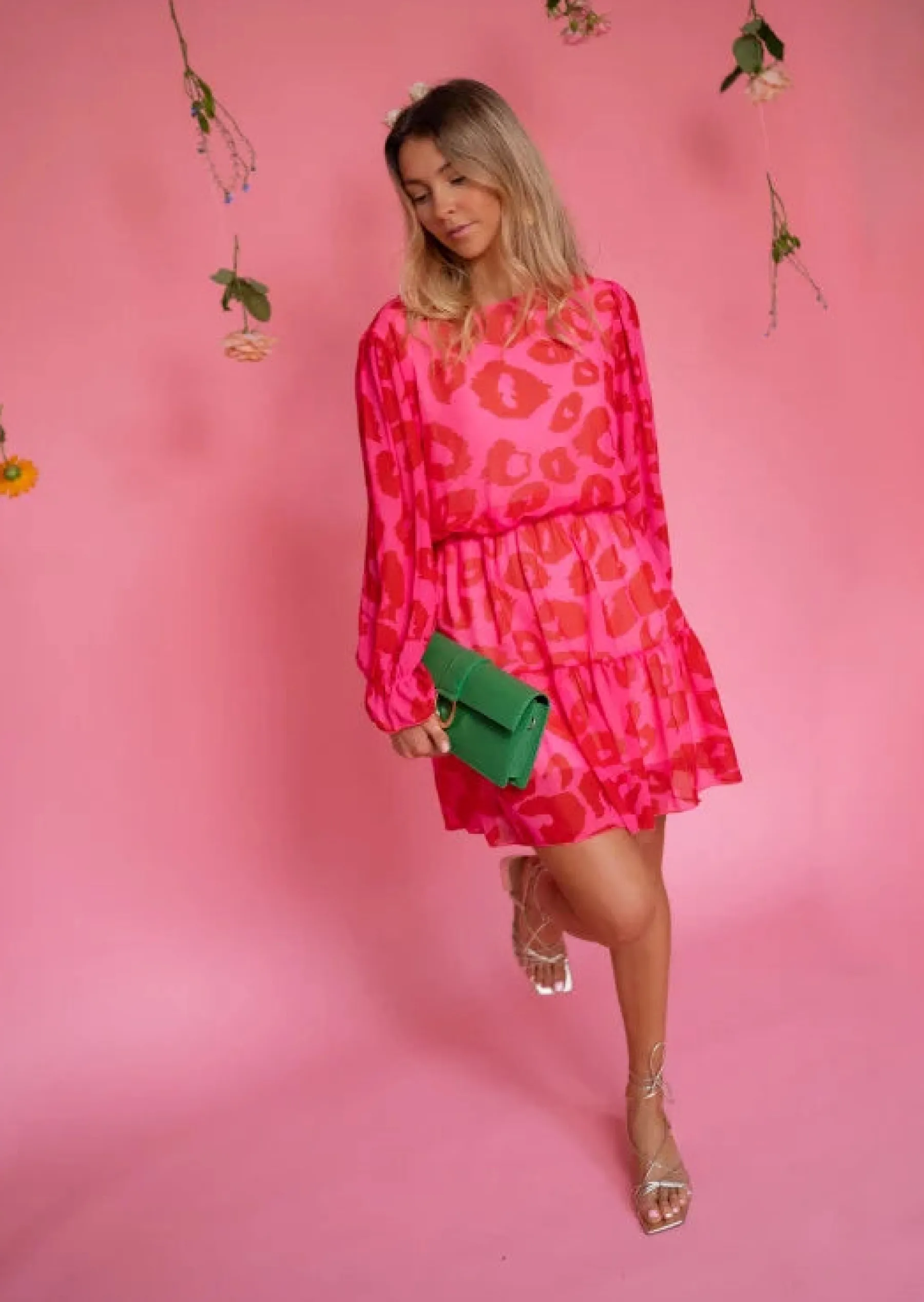 Robes-EASY-CLOTHES Robe Aelis | Motifs Roses & Rouges | Vêtements Tendances FemmeEasy Clothes Rose et rouge