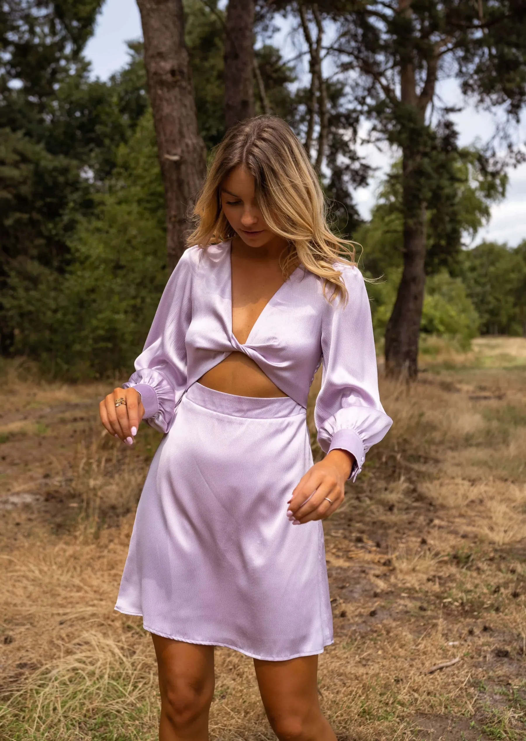 Robes-EASY-CLOTHES Robe Alice - Lilas - Manches Longues - Effet Satin - FluideEasy Clothes Lilas